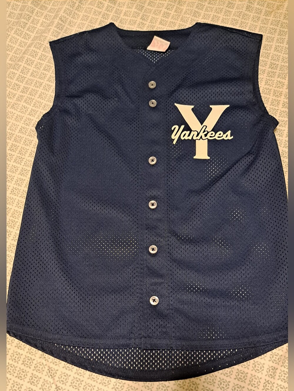 Navy Sleeveless Mesh Button-Up Kids Jersey Top Sz M